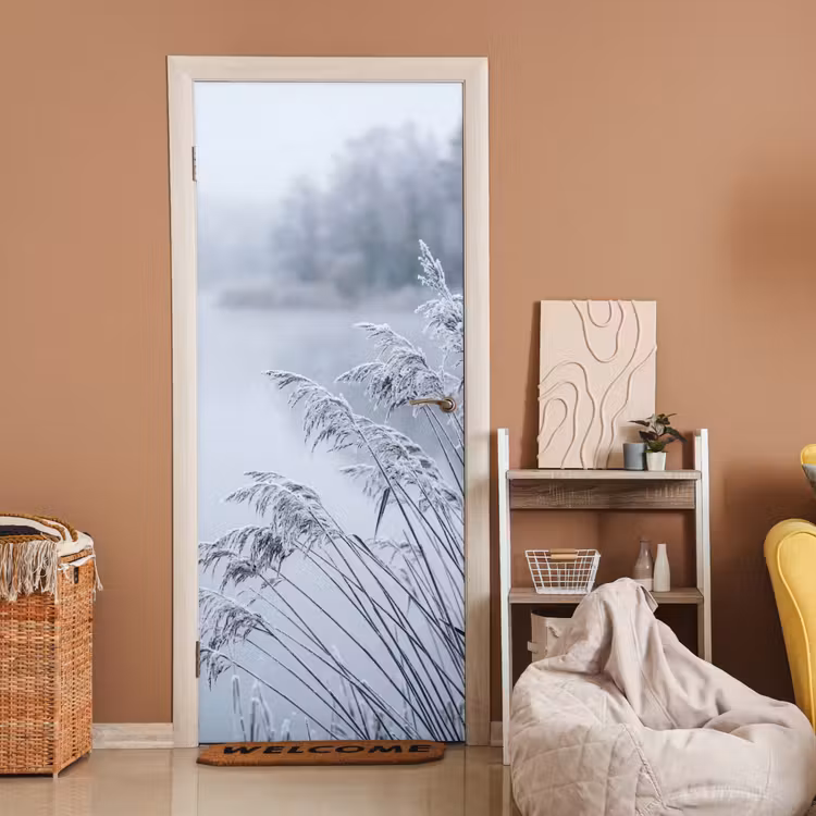 Deursticker - Riet - Bevroren - Winter - Natuur — 2