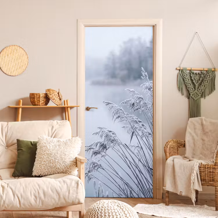 Deursticker - Riet - Bevroren - Winter - Natuur — 4