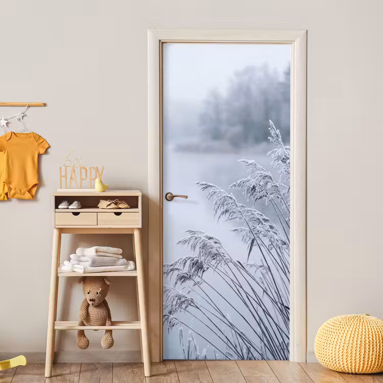 Deursticker - Riet - Bevroren - Winter - Natuur — 6