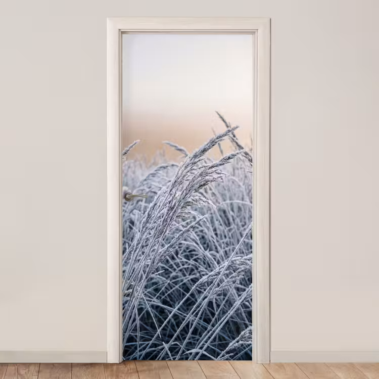 Deursticker - Rijp - Gras - Kristallen - Winter - Minimalistisch — 1