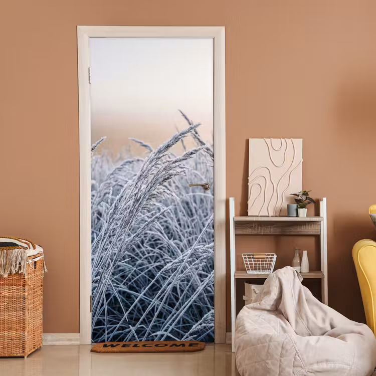 Deursticker - Rijp - Gras - Kristallen - Winter - Minimalistisch — 2