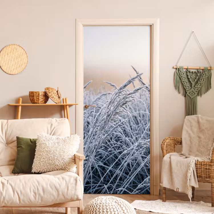 Deursticker - Rijp - Gras - Kristallen - Winter - Minimalistisch — 4