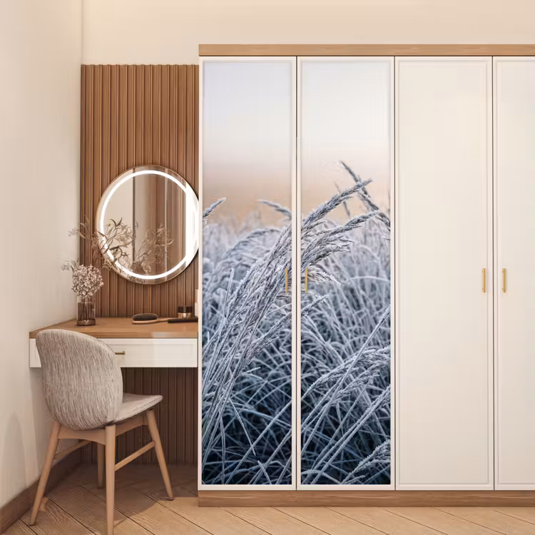 Deursticker - Rijp - Gras - Kristallen - Winter - Minimalistisch — 5