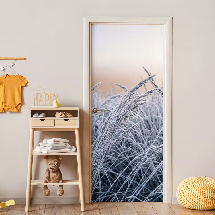 Deursticker - Rijp - Gras - Kristallen - Winter - Minimalistisch — 6