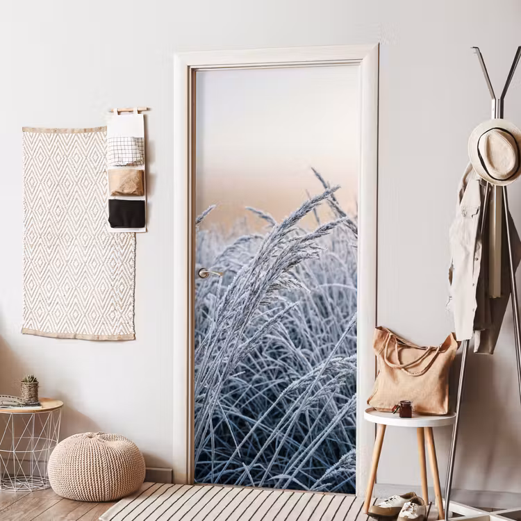 Deursticker - Rijp - Gras - Kristallen - Winter - Minimalistisch — 8
