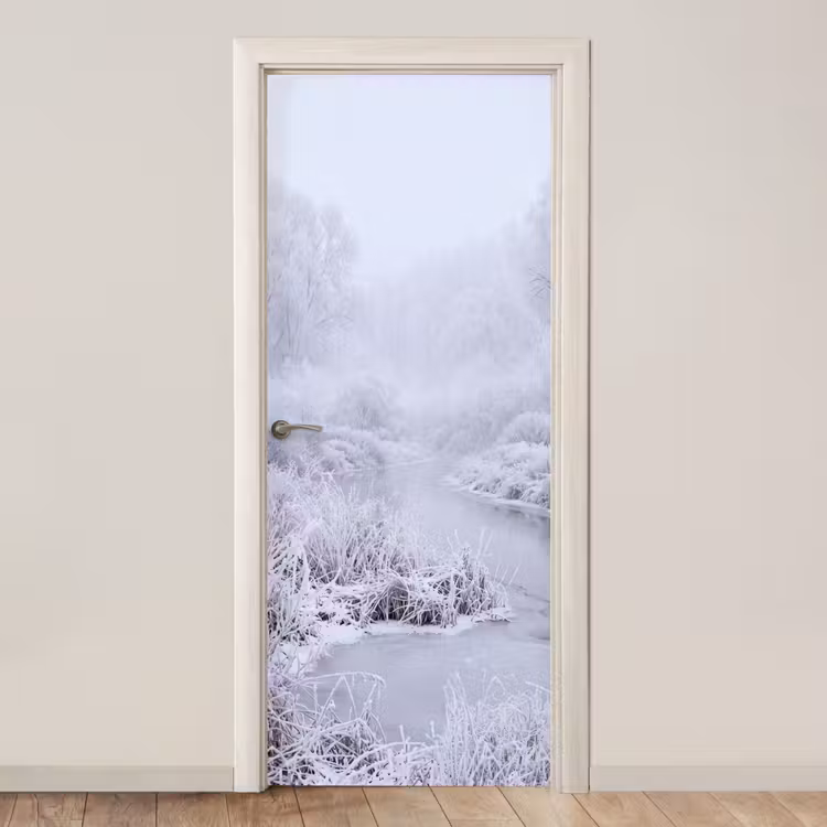 Deursticker - Rivier - Sneeuw - Bos - Winter - Schilderachtig — 1
