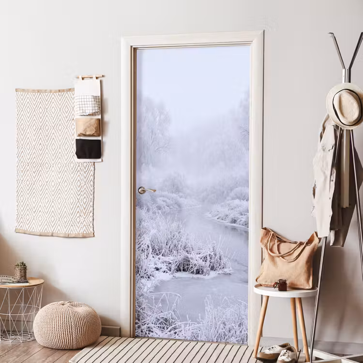 Deursticker - Rivier - Sneeuw - Bos - Winter - Schilderachtig — 8