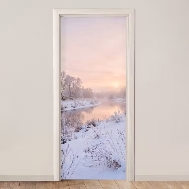 Deursticker - Rivier - Winter - Landschap - Sneeuw - Zonsopgang — 1