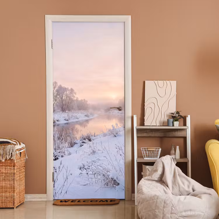 Deursticker - Rivier - Winter - Landschap - Sneeuw - Zonsopgang — 2