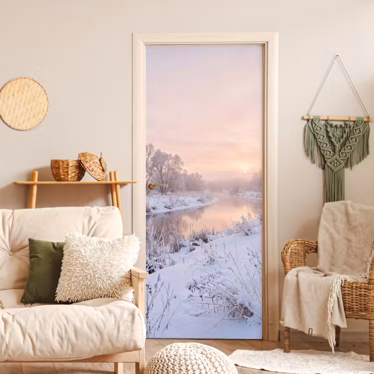 Deursticker - Rivier - Winter - Landschap - Sneeuw - Zonsopgang — 4