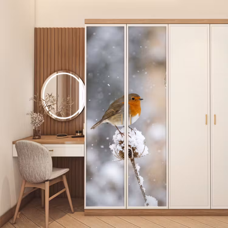 Deursticker - Roodborstje - Gedroogde bloem - Sneeuw - Winter - Vertederend — 5