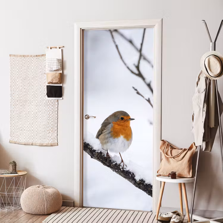 Deursticker - Roodborstje - Tak - Sneeuw - Winter - Levendig — 8