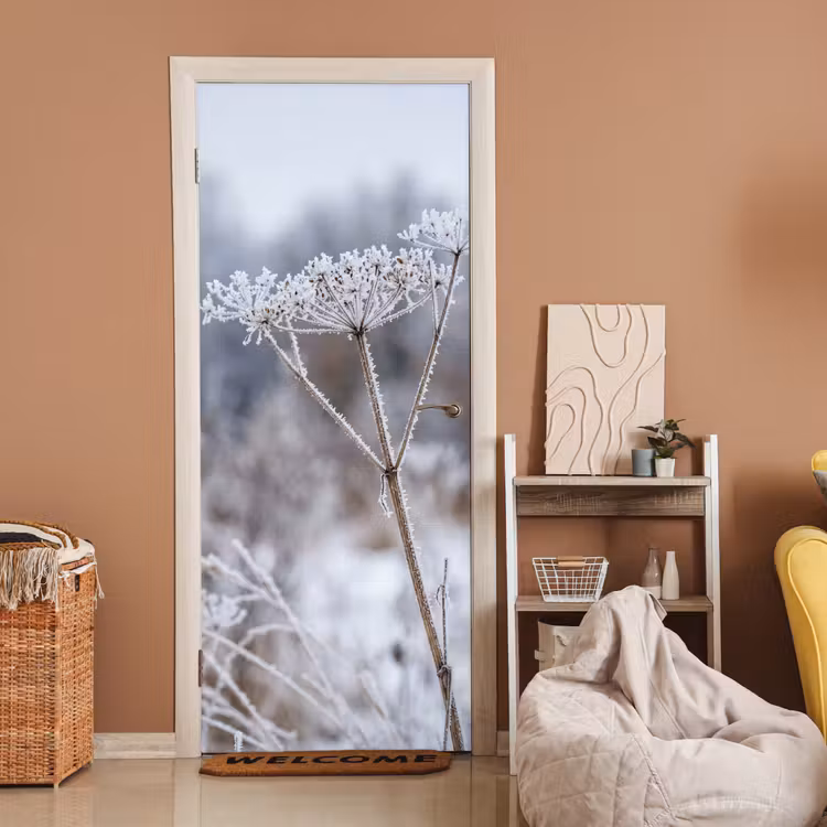 Deursticker - Schermbloem - Rijp - Kristallen - Winter - Delicaat — 2