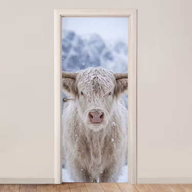 Deursticker - Schotse Hooglander - Sneeuw - Bergen - Winter — 1