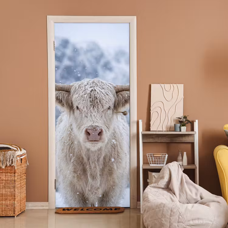Deursticker - Schotse Hooglander - Sneeuw - Bergen - Winter — 2