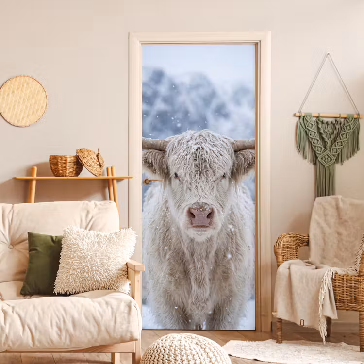 Deursticker - Schotse Hooglander - Sneeuw - Bergen - Winter — 4