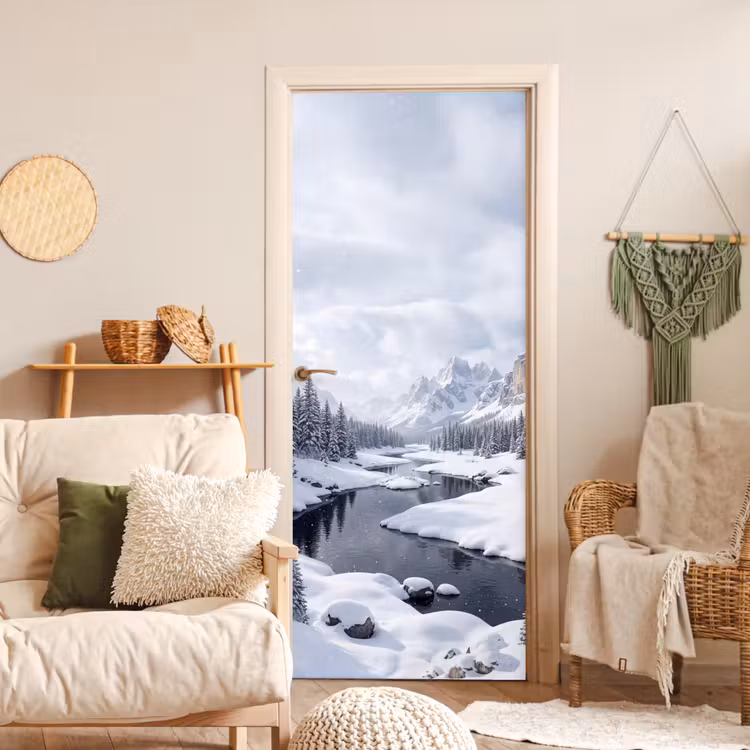 Deursticker - Sneeuwlandschap - Bergen - Rivier - Winter — 4