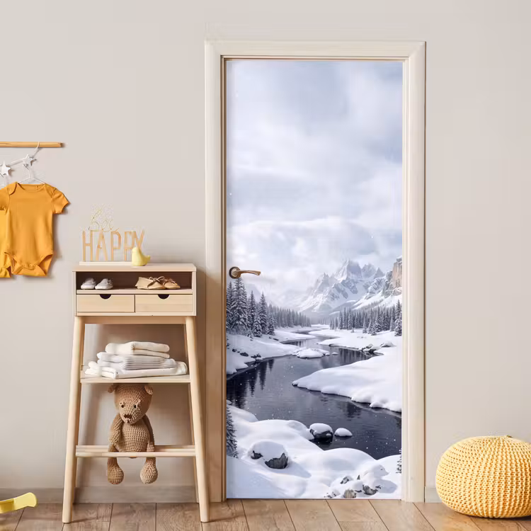 Deursticker - Sneeuwlandschap - Bergen - Rivier - Winter — 6