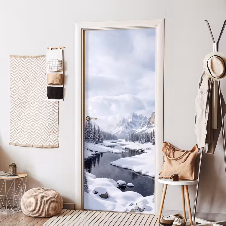 Deursticker - Sneeuwlandschap - Bergen - Rivier - Winter — 8