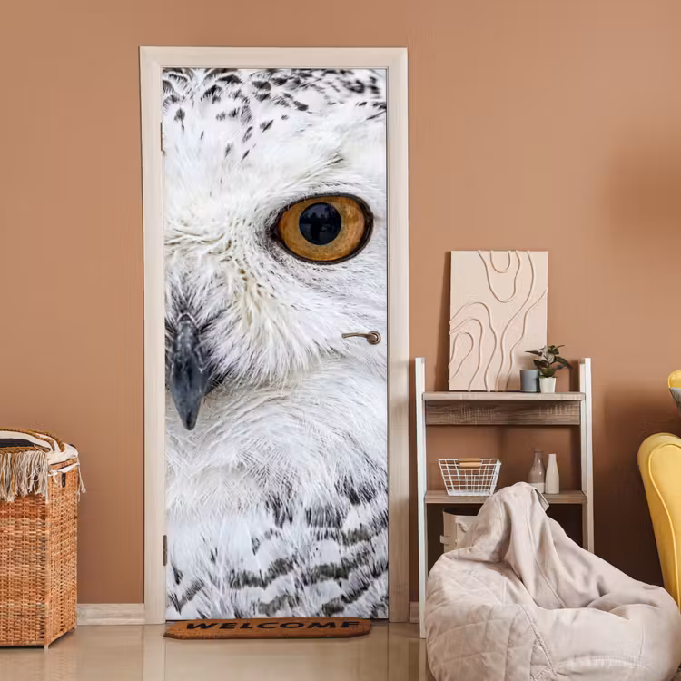 Deursticker - Sneeuwuil - Oog - Wildlife - Wit — 2