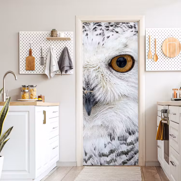 Deursticker - Sneeuwuil - Oog - Wildlife - Wit — 7