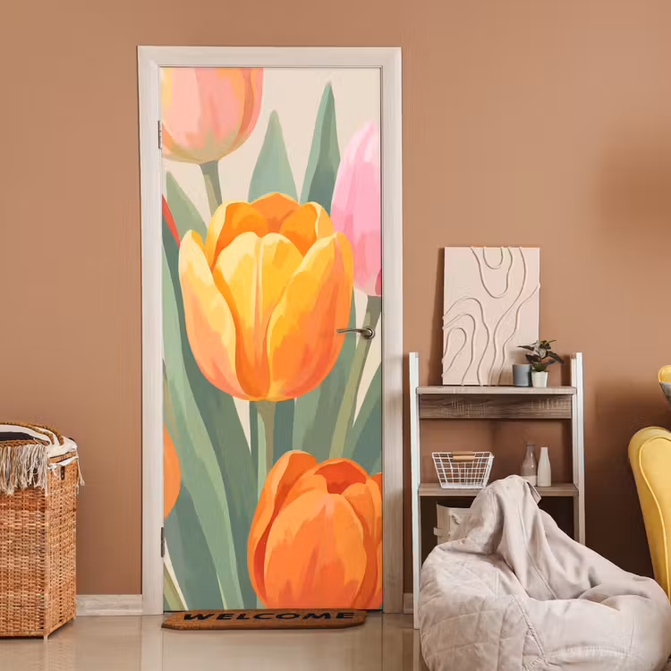 Deursticker - Tulpen - Abstract - Kleurrijk — 2