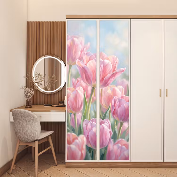 Deursticker - Tulpen - Veld - Lente - Roze — 5