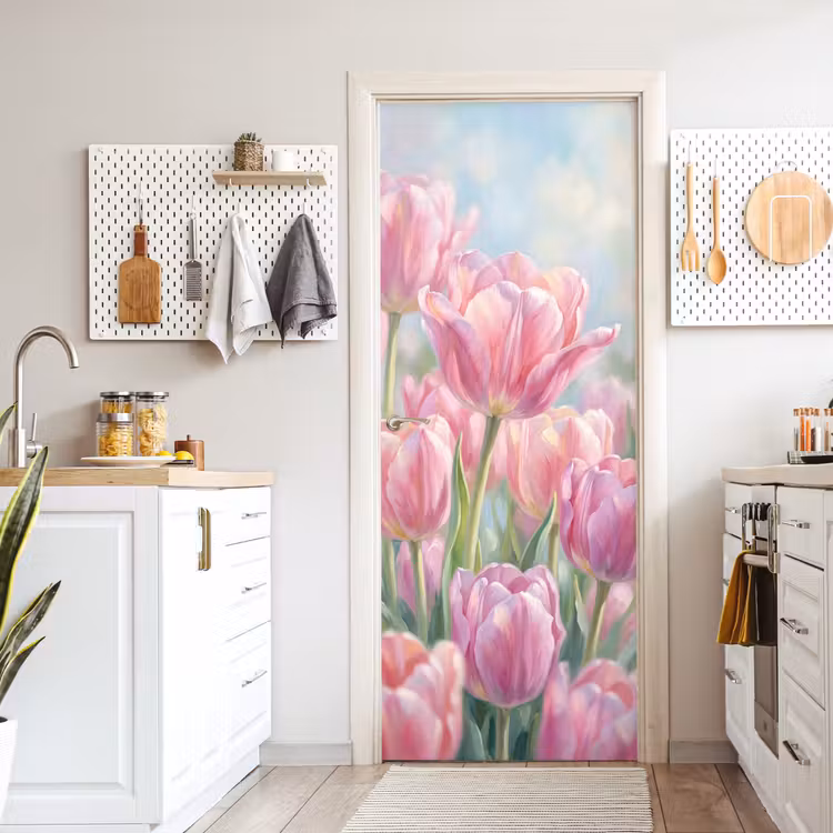 Deursticker - Tulpen - Veld - Lente - Roze — 7
