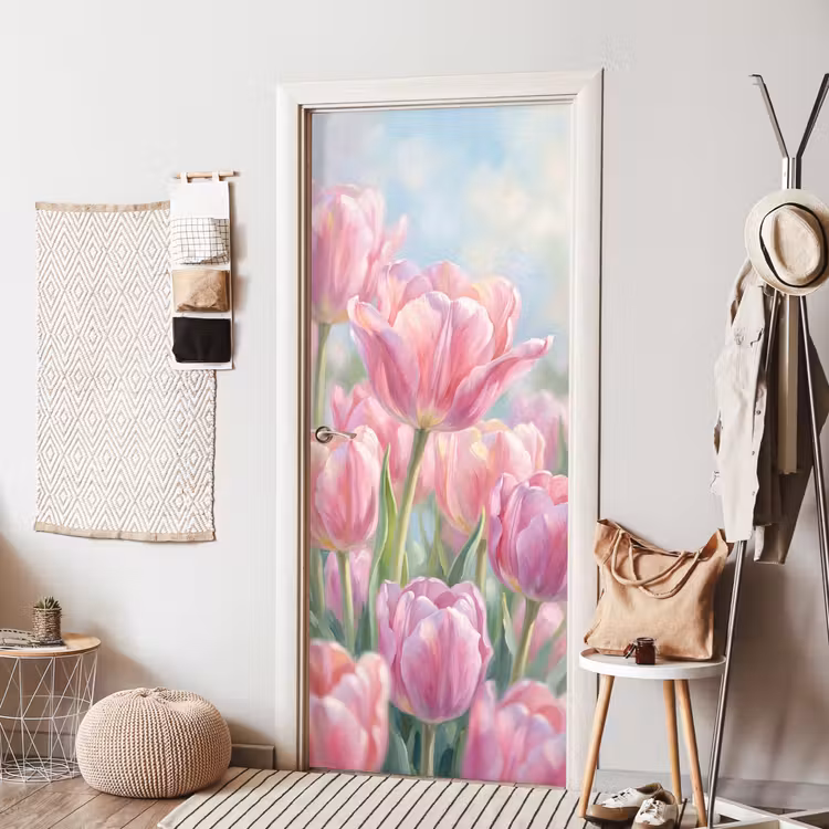 Deursticker - Tulpen - Veld - Lente - Roze — 8