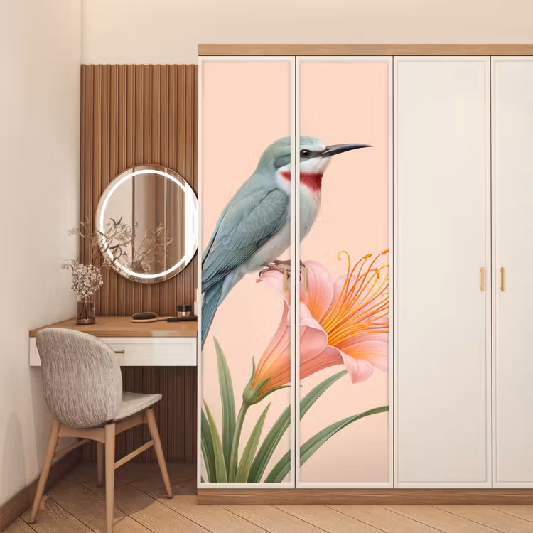 Deursticker - Vogel - Bloem - Natuur - Roze — 5