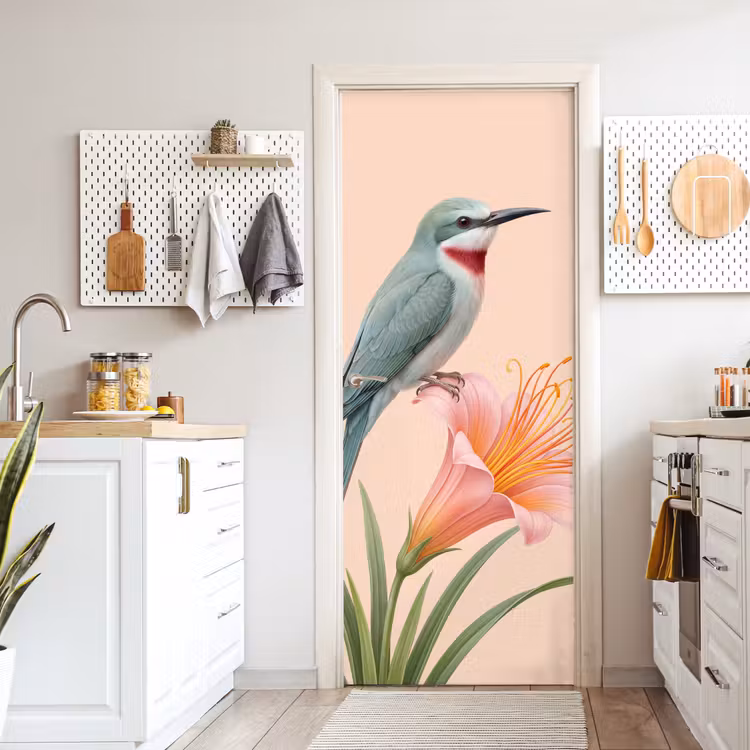 Deursticker - Vogel - Bloem - Natuur - Roze — 7