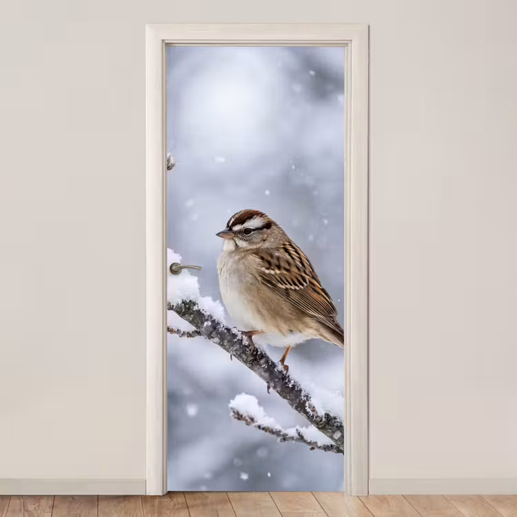 Deursticker - Vogel - Tak - Sneeuw - Winter — 1