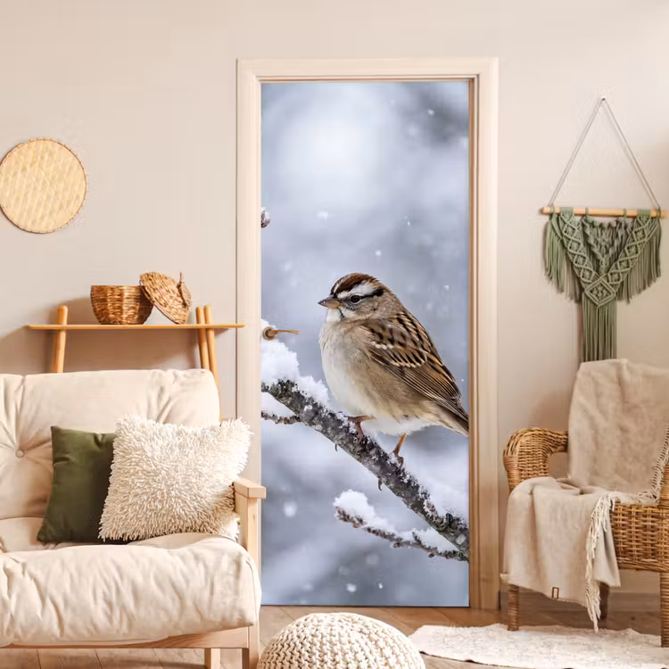 Deursticker - Vogel - Tak - Sneeuw - Winter — 4