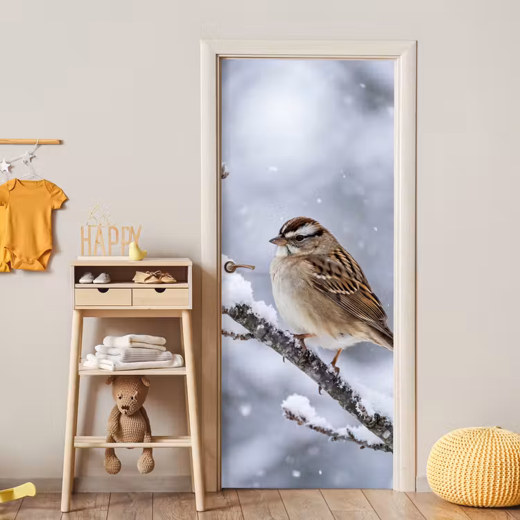 Deursticker - Vogel - Tak - Sneeuw - Winter — 6
