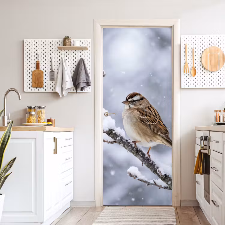 Deursticker - Vogel - Tak - Sneeuw - Winter — 7