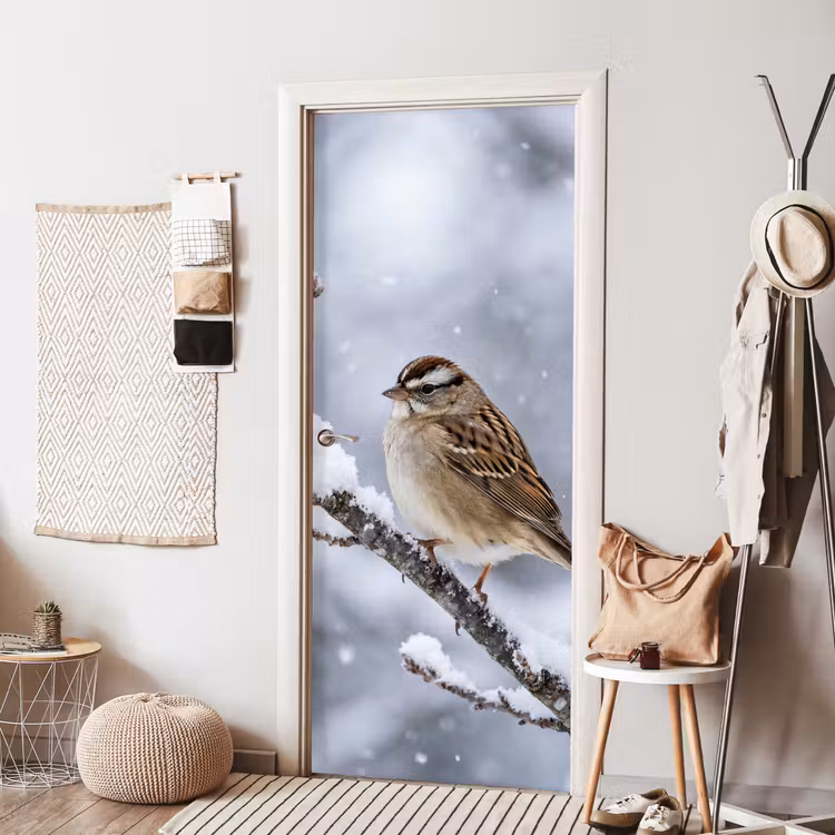 Deursticker - Vogel - Tak - Sneeuw - Winter — 8