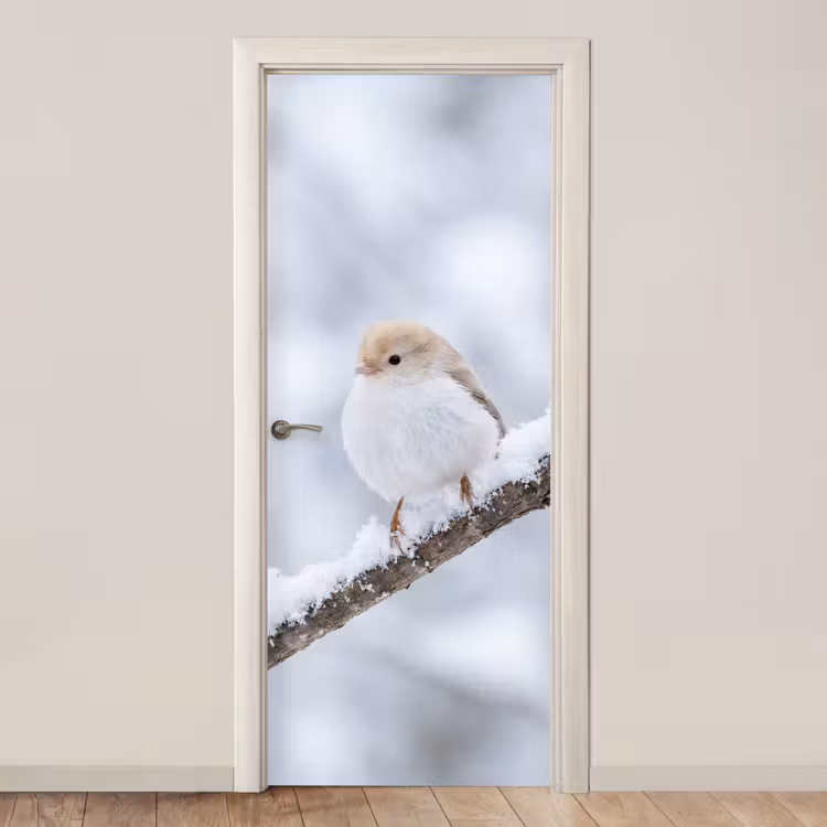 Deursticker - Vogeltje - Sneeuw - Tak - Winter - Zacht — 1