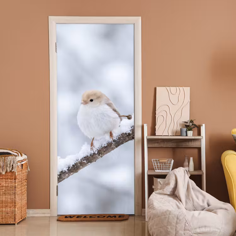 Deursticker - Vogeltje - Sneeuw - Tak - Winter - Zacht — 2