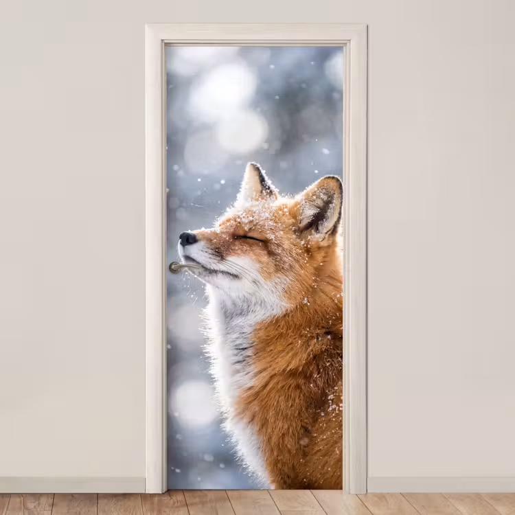 Deursticker - Vos - Sneeuwval - Portret - Winter - Sfeervol — 1