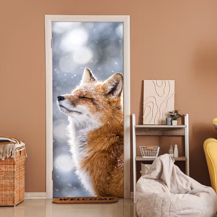 Deursticker - Vos - Sneeuwval - Portret - Winter - Sfeervol — 2