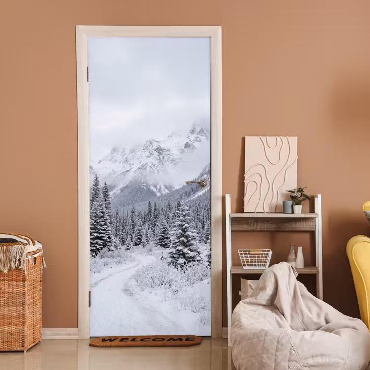 Deursticker - Weg - Bergen - Sneeuw - Naaldbos - Avontuurlijk — 2