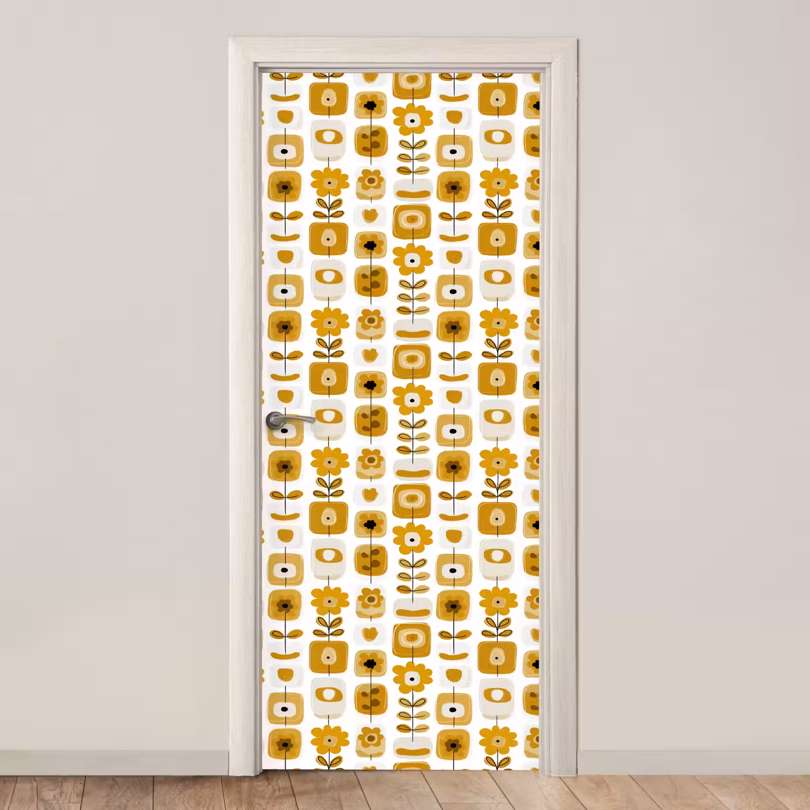 Deursticker - Retro - Abstract - Bloemen - Okergeel — 1