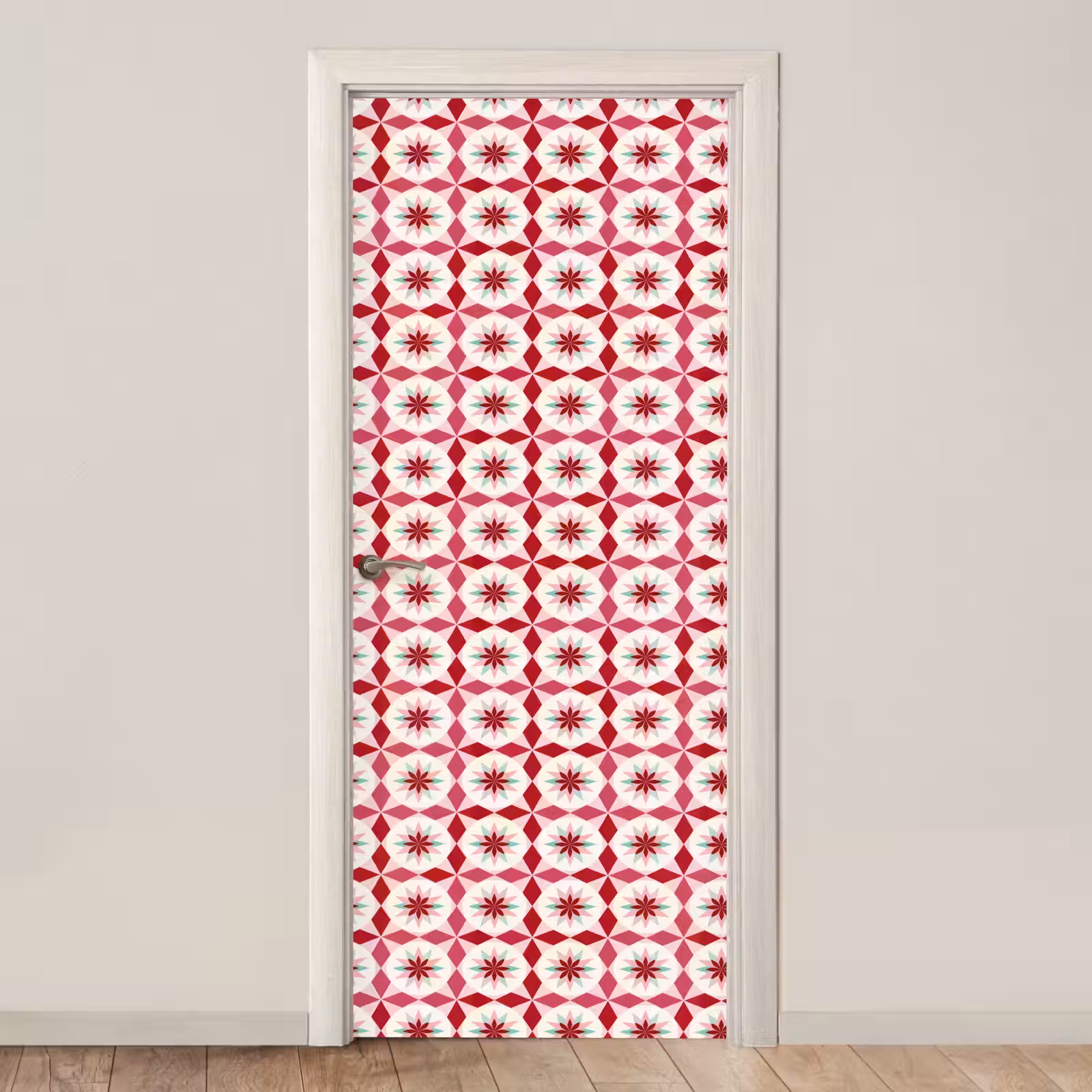 Deursticker - Tegelpatroon - Sterren - Retro - Roze - Mintgroen — 1