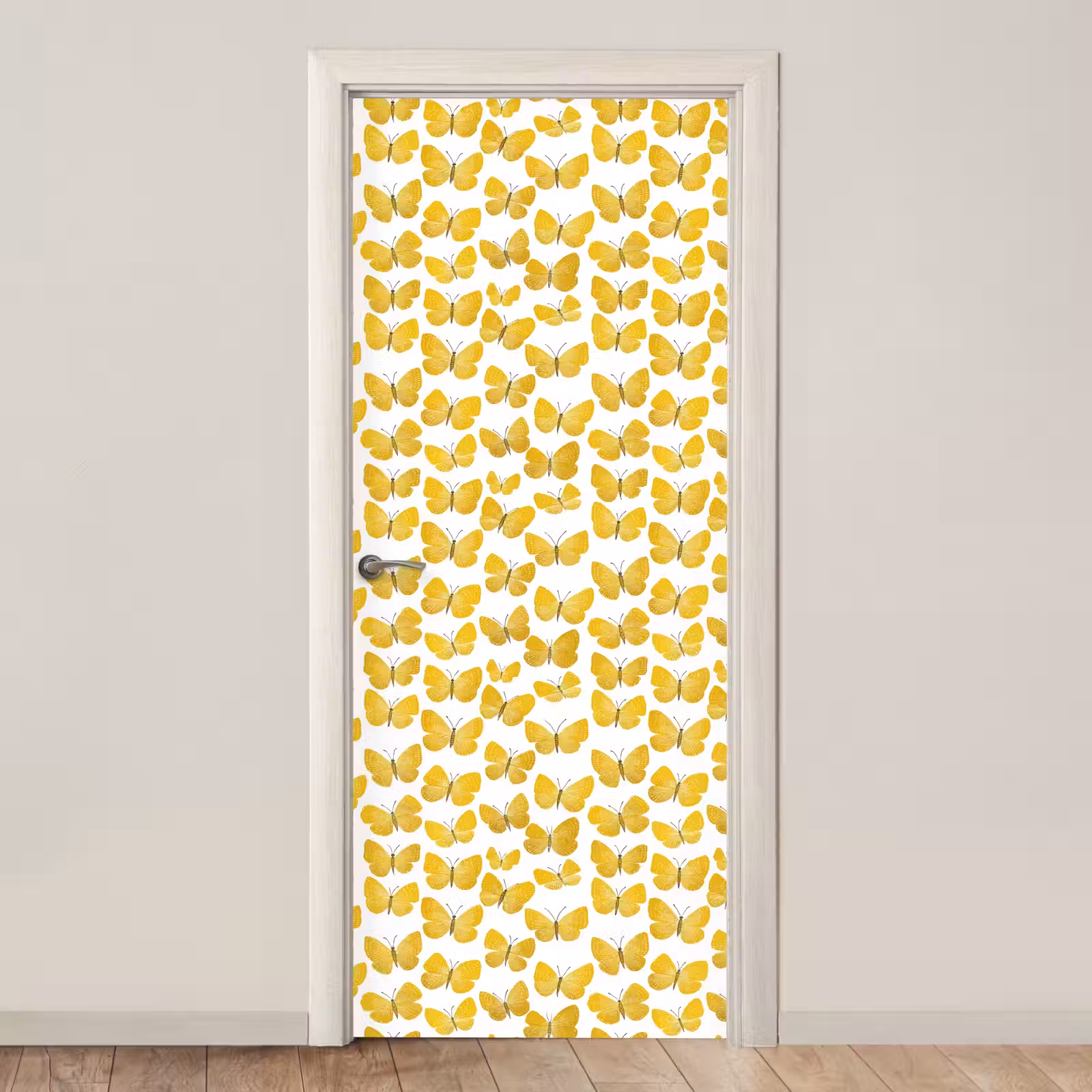 Deursticker - Vlinders - Botanisch - Illustratie - Geel - Wit — 1