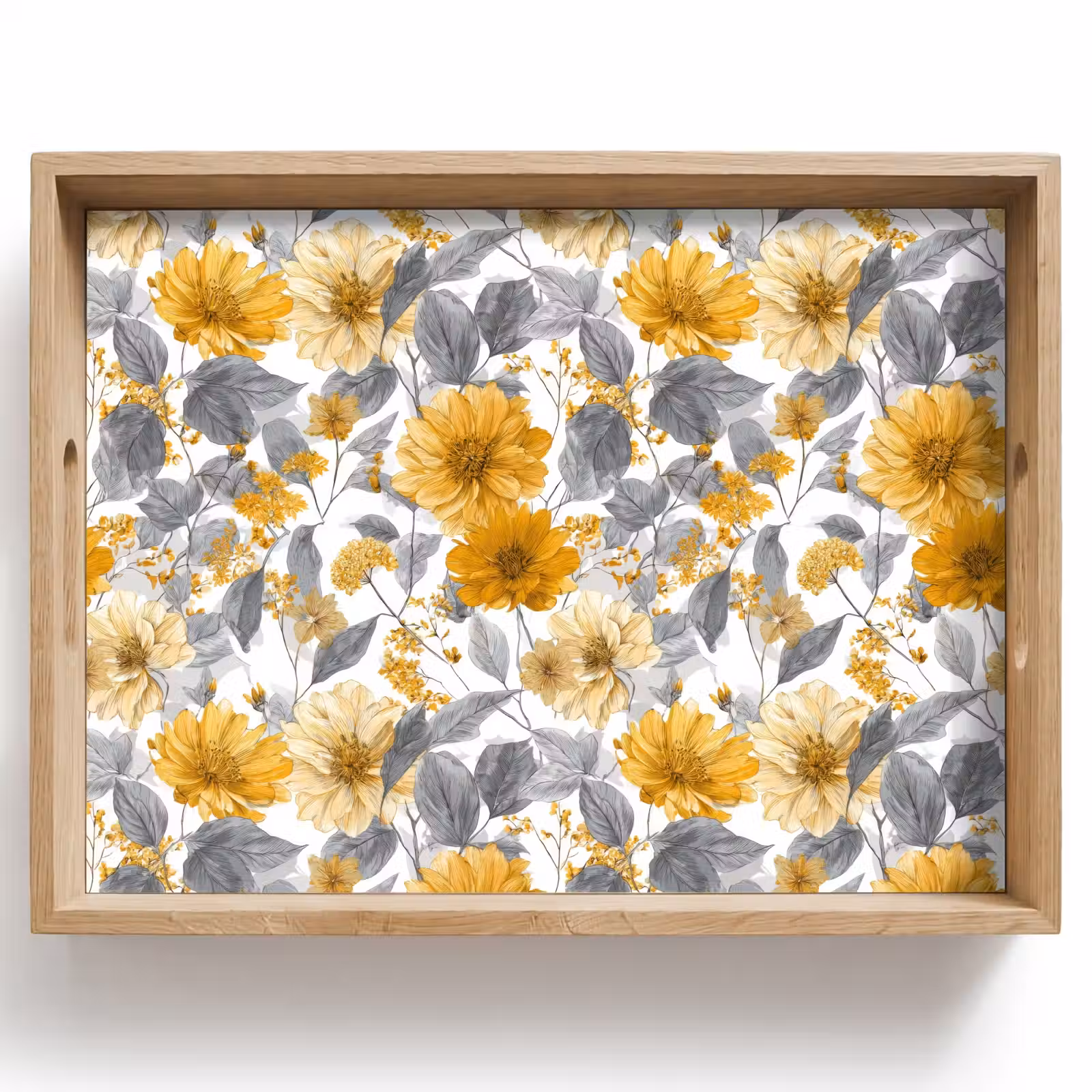 Dienblad - Bloemen - Botanisch - Elegant - Okergeel - Grijs — 1
