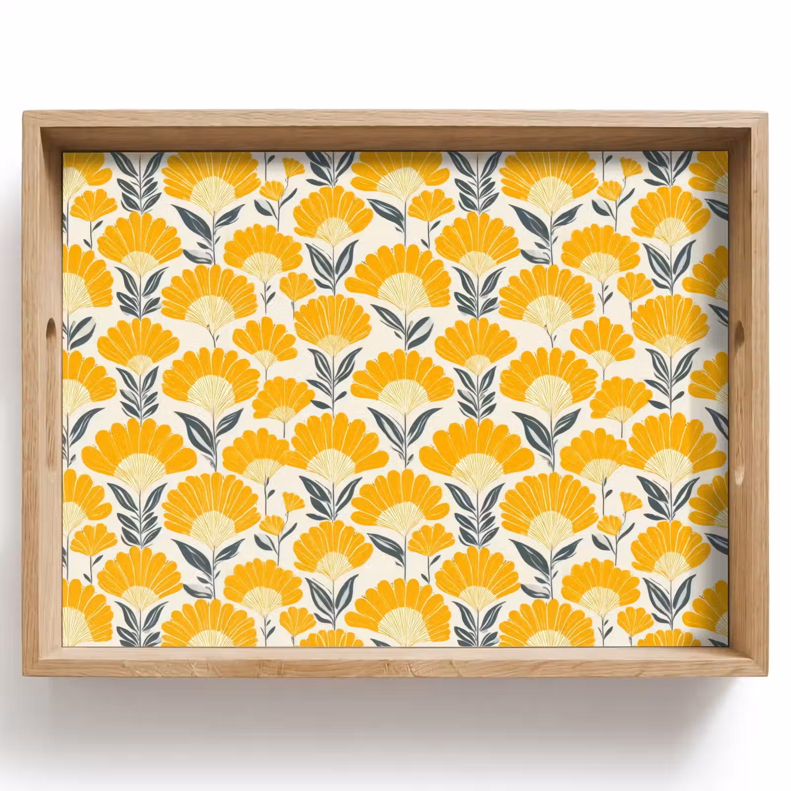 Dienblad - Bloemen - Retro - Botanisch - Okergeel - Grijs — 1