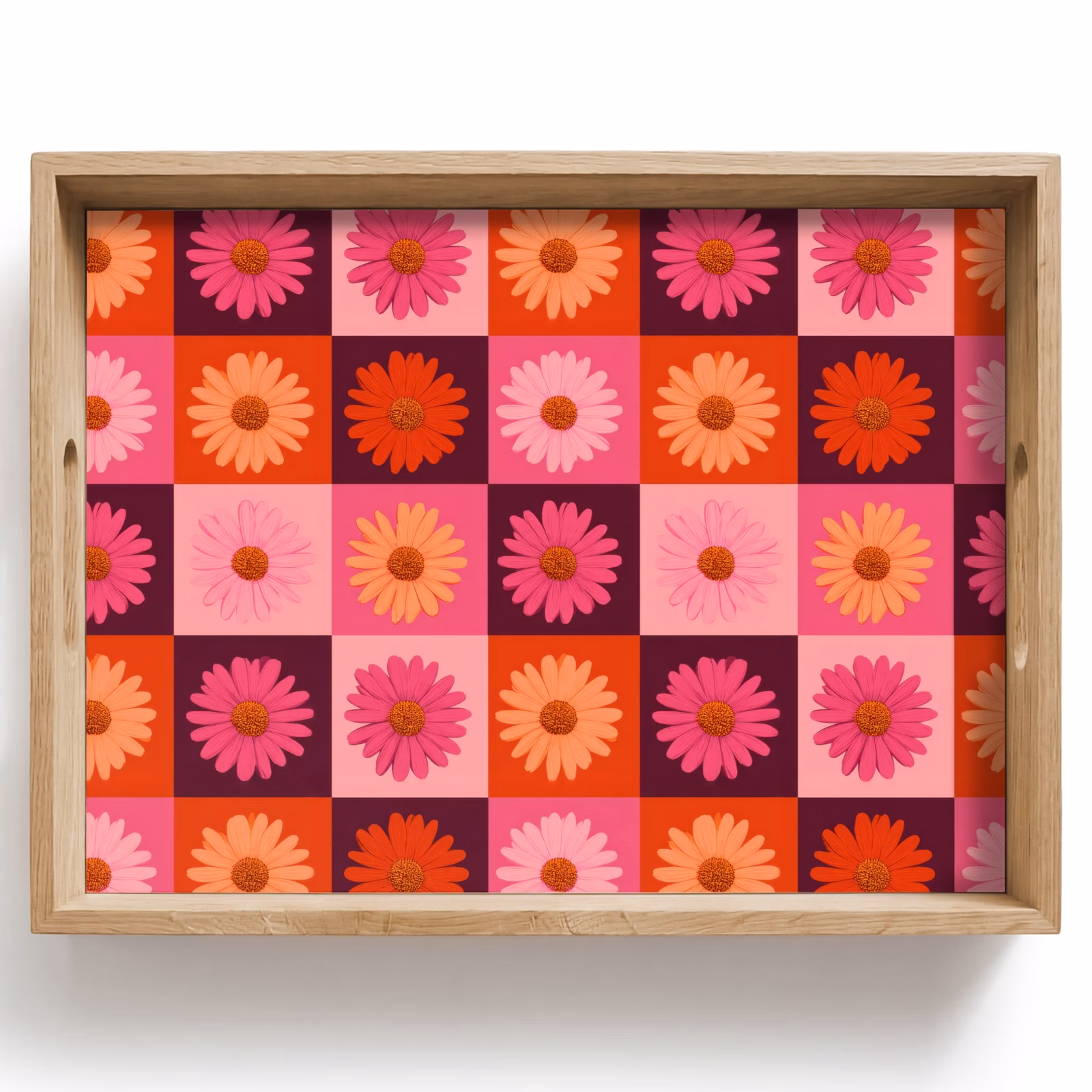 Dienblad - Madeliefjes - Dambord - Retro - Roze - Oranje — 1