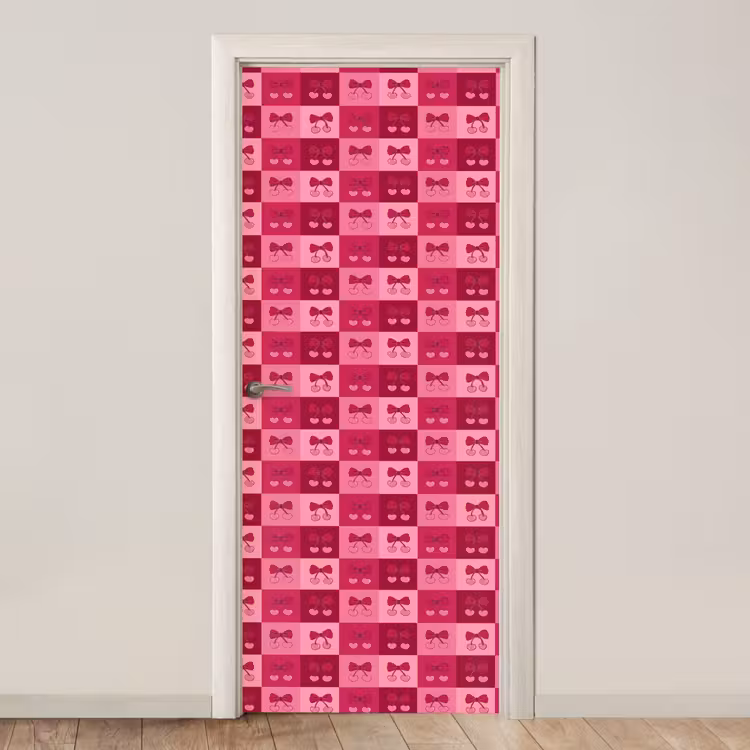 Deursticker - Kersen - Strikjes - Speels - Roze - Bordeaux — 1