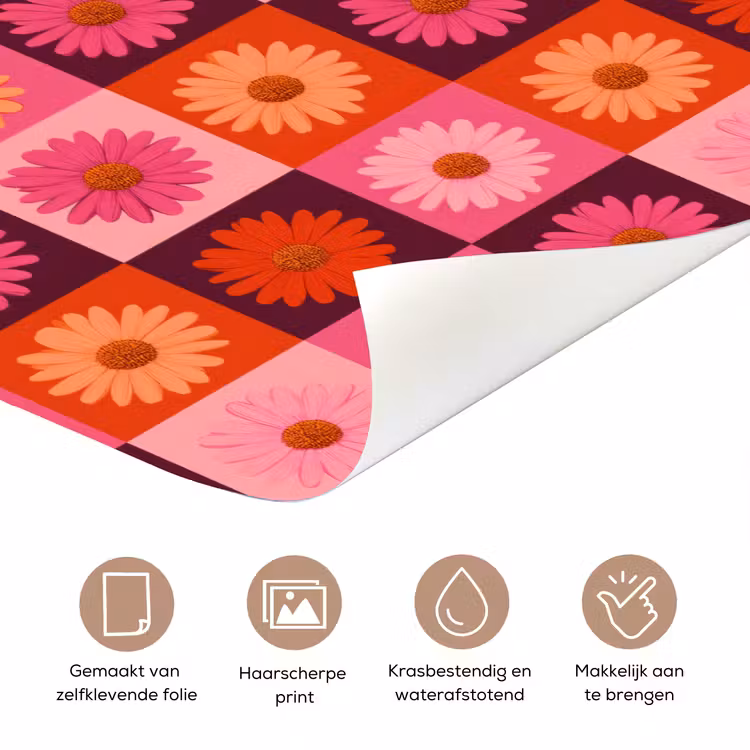 Deursticker - Madeliefjes - Dambord - Retro - Roze - Oranje — 3