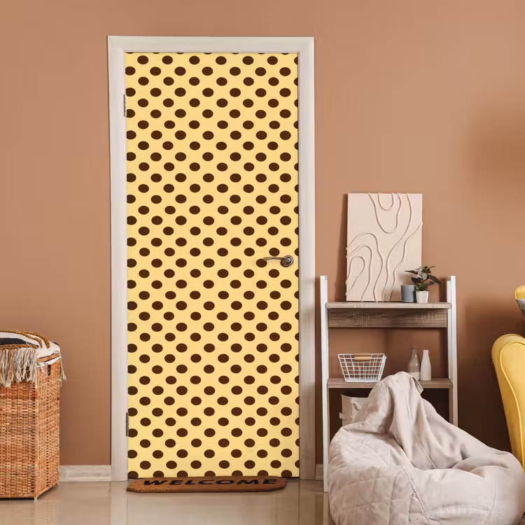 Deursticker - Polka Dot - Stippen - Retro - Geel - Bruin — 2